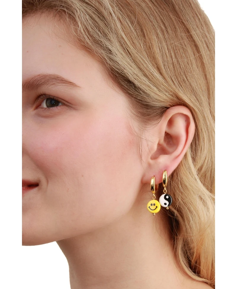 Ceramic Yin Yang & Smile Earrings 1.5″