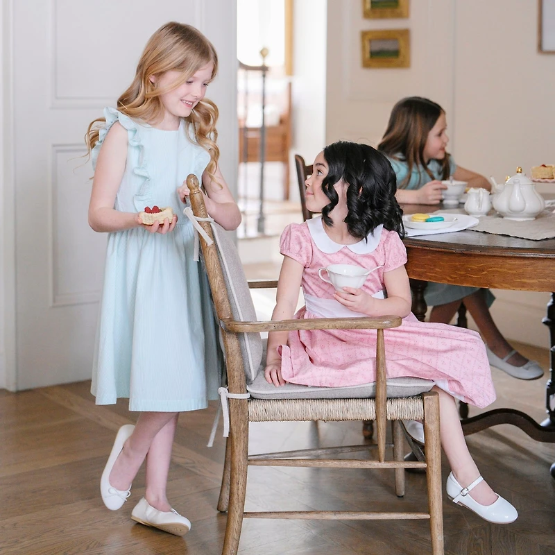 Hope & Henry Toddler Girls Short Sleeve Sateen Dress with Peter Pan Collar