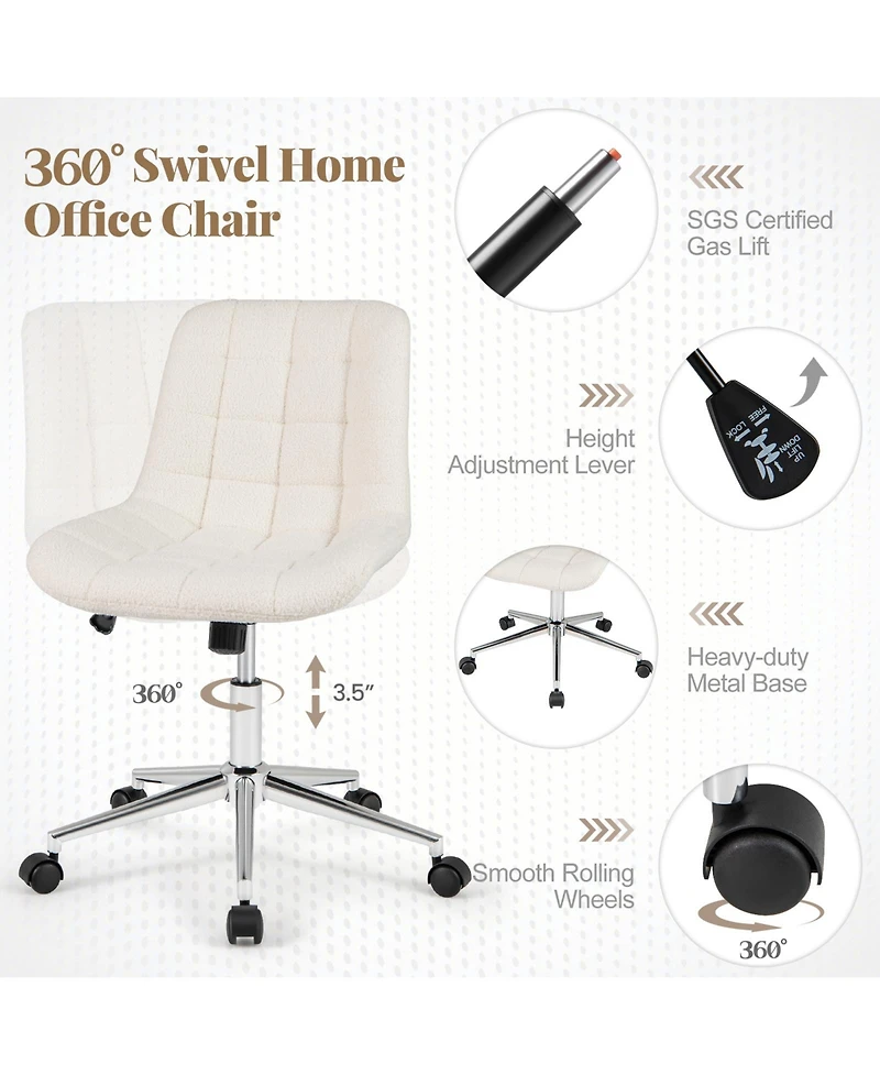 Teddy Fleece Armless Office Chair for Home or Desk Use, Soft and Cozy Seating