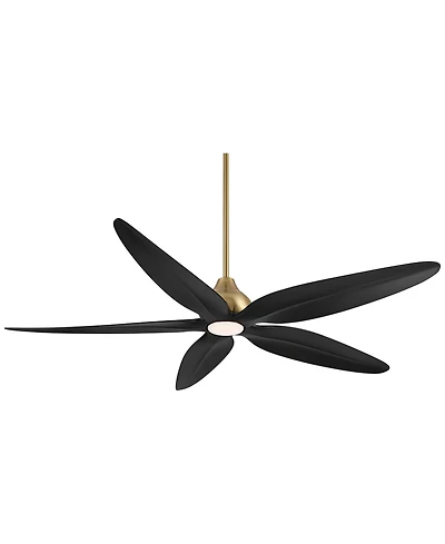 Casa Vieja 60" Lotus Bay Indoor Outdoor Ceiling Fan 5 Blade Led Light Remote Control Brass Finish Black Blades Bedroom Damp Rated