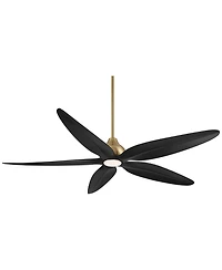 Casa Vieja 60" Lotus Bay Indoor Outdoor Ceiling Fan 5 Blade Led Light Remote Control Brass Finish Black Blades Bedroom Damp Rated