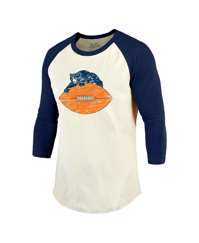 Majestic Threads Men's Walter Payton Cream/Navy Chicago Bears Retired Player Name Number 3/4 Raglan Sleeve T-Shirt