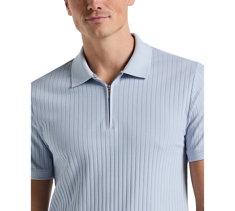 Perry Ellis Men's Slim-Fit Ribbed-Knit 1/4-Zip Polo Shirt