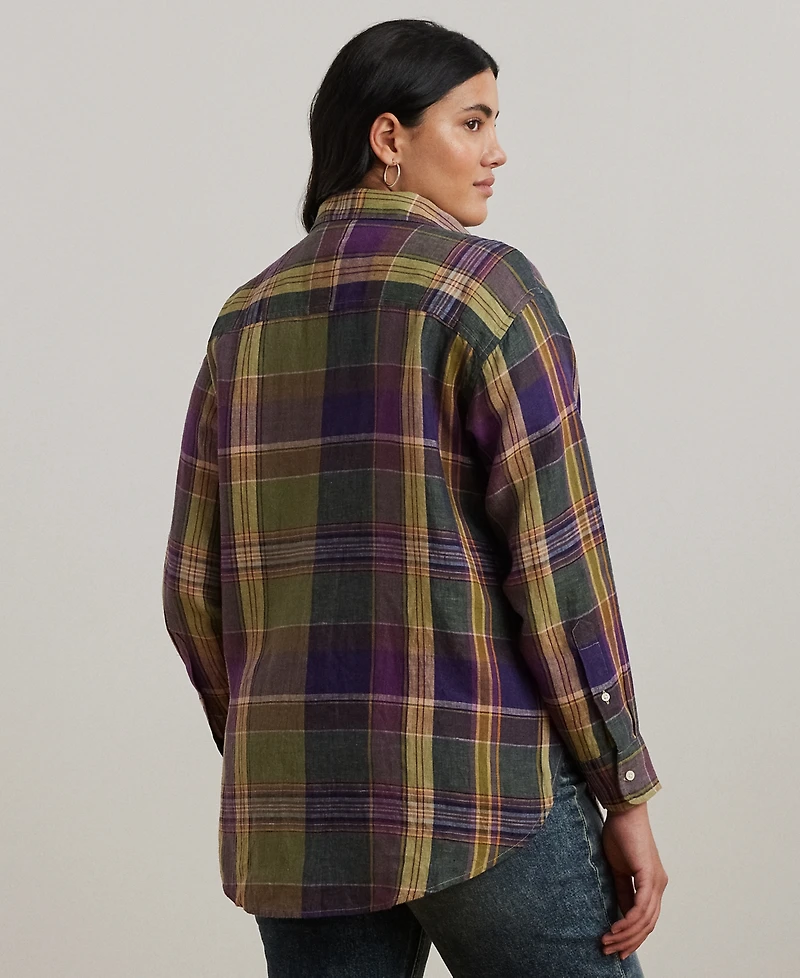 Lauren Ralph Lauren Plus Size 100% Linen Relaxed-Fit Plaid Shirt