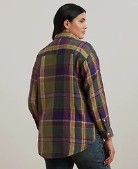 Lauren Ralph Lauren Plus Size 100% Linen Relaxed-Fit Plaid Shirt