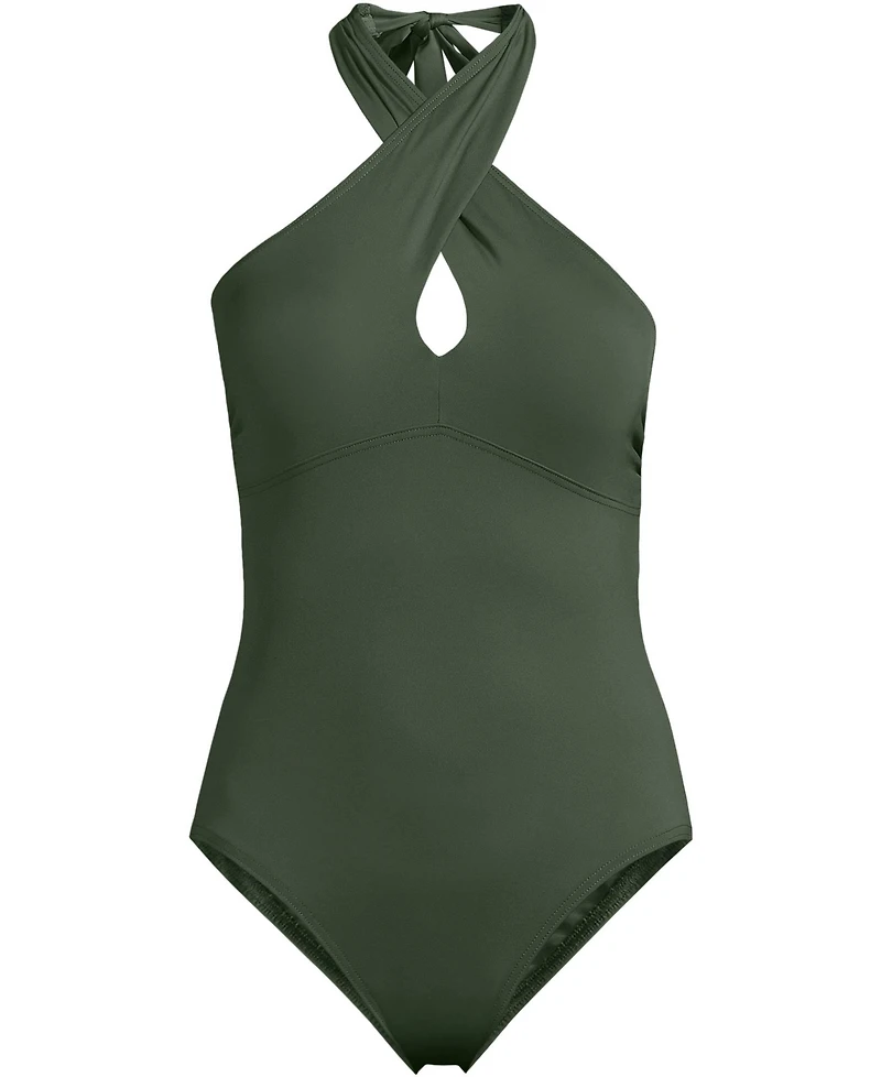Lands' End Women's Criss Cross Halter One Piece Swimsuit
