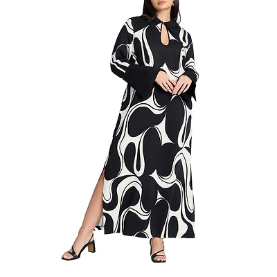 Eloquii Women's Plus Printed Collared Maxi Dress