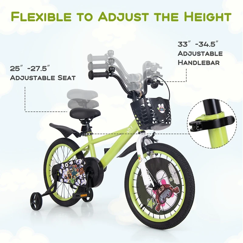 Kids Adjustable Bike with Detachable Training Wheels Safe and Fun Bicycle for Ages 4-8 Years Old