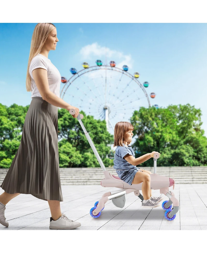 Toddler Push Car Ride-On Toy with Light-Up Wheels and Built-In Seat Storage