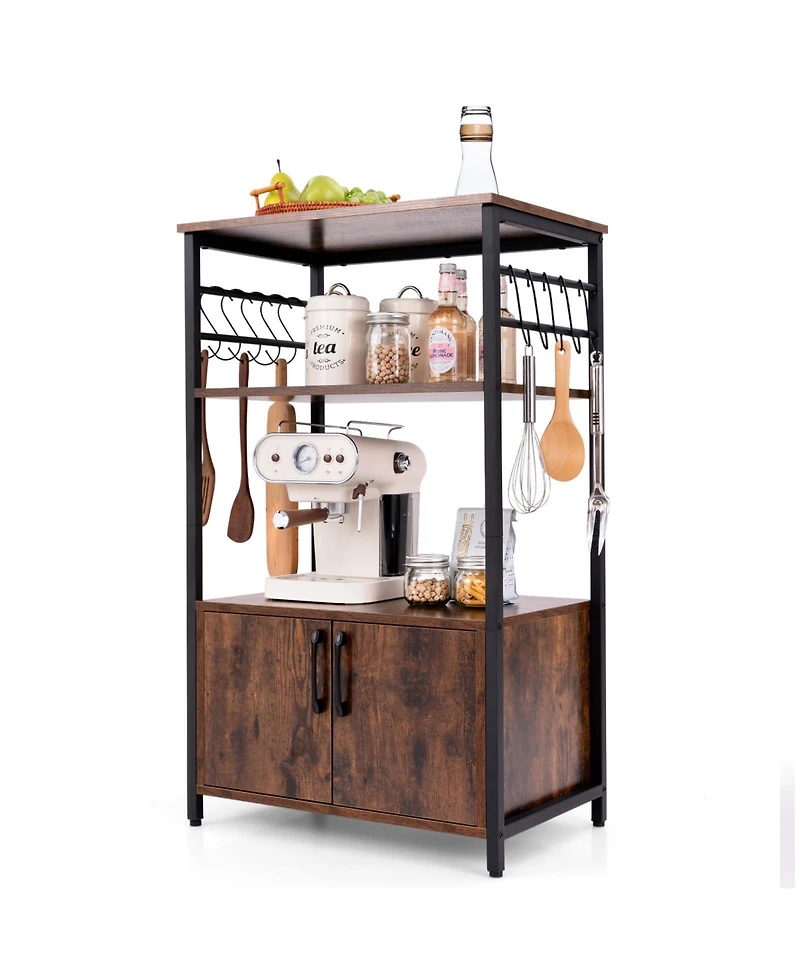 3-Level Kitchen Rack with Cabinet and Shelves for Microwave and Cookware