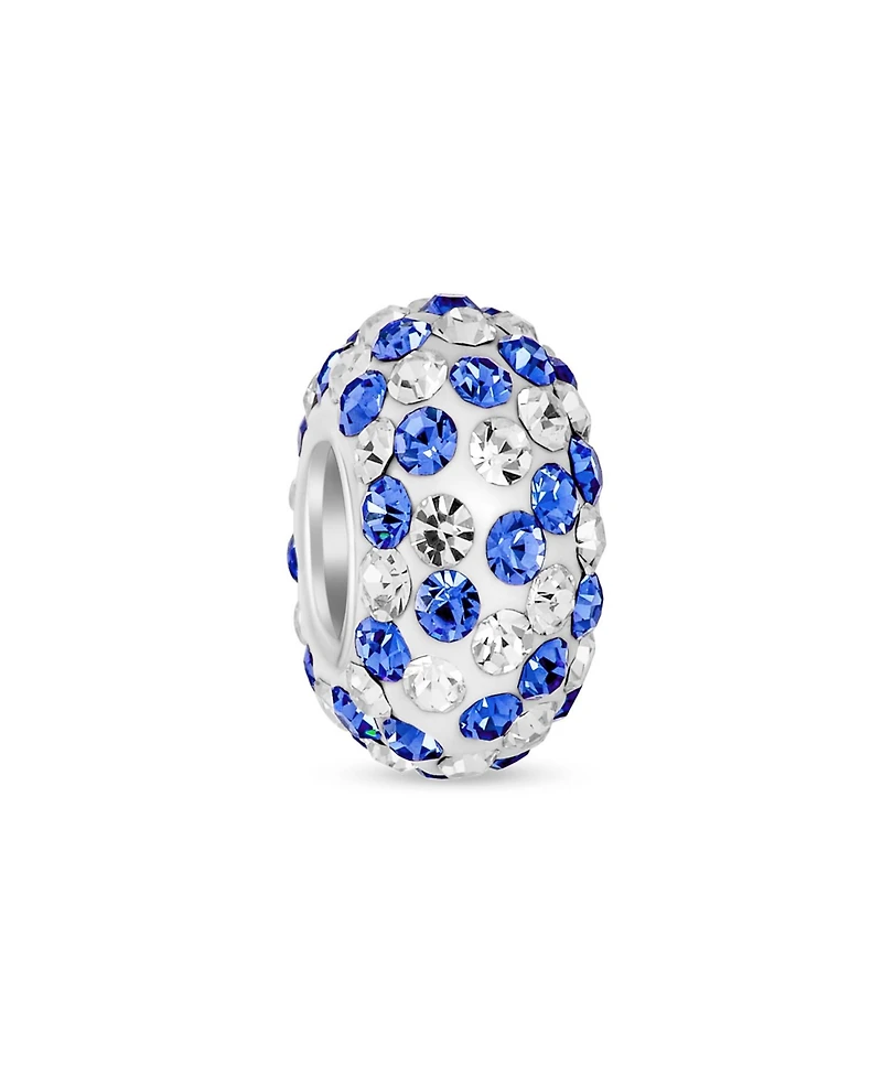 Bling Jewelry Solid Stripe Color Pave Crystal Spacer Bead Charm .925 Sterling Silver Core