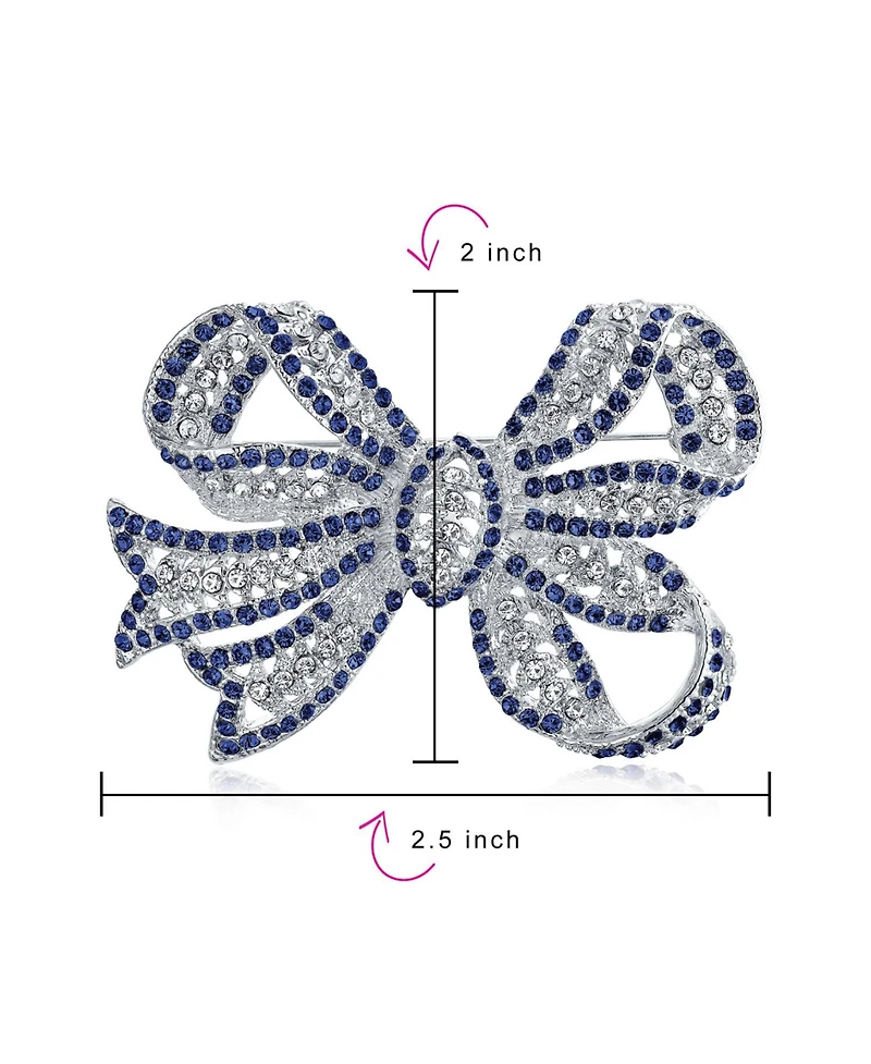 Bling Jewelry Victorian Style Royal Crystal Pave Filigree Ribbon Brooch Pin Silver Plated