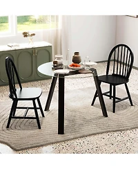 3 Pcs Dining Set for 2 Round Table with Chairs Solid Rubber Wood Frame Modern