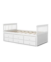 Captain s Bed with Pull-Out Trundle and 3 Storage Drawers for Kids or Guest Room