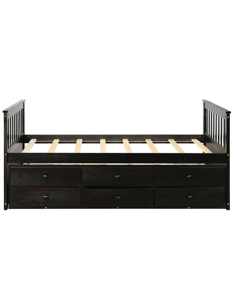 Captain s Bed with Pull-Out Trundle and 3 Storage Drawers for Kids or Guest Room