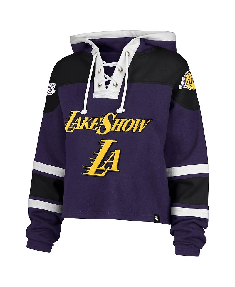 '47 Brand Women's Purple Los Angeles Lakers 2024/25 City Edition Superior Cropped Lace-Up Pullover Hoodie