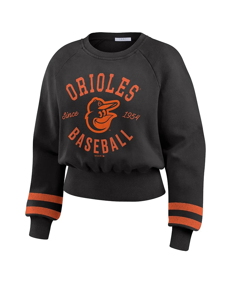 Wear by Erin Andrews Women's Black Baltimore Orioles Vintage Washed Cropped Pullover Sweatshirt
