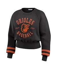 Wear by Erin Andrews Women's Black Baltimore Orioles Vintage Washed Cropped Pullover Sweatshirt