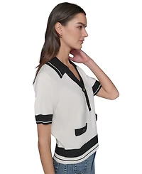Karl Lagerfeld Paris Women's Short-Sleeve Collared Sweater