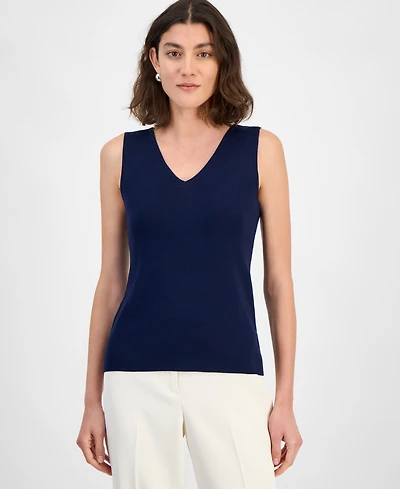 Tahari Asl Women's Fine-Rib Sleeveless V-Neck Sweater