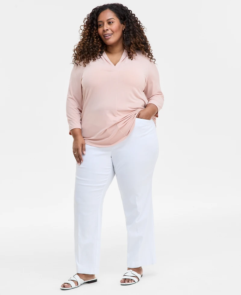 Jm Collection Plus Solid V-Neck 3/4-Sleeve Top, Exclusively at Macy's