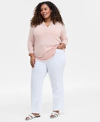 Jm Collection Plus Solid V-Neck 3/4-Sleeve Top, Exclusively at Macy's
