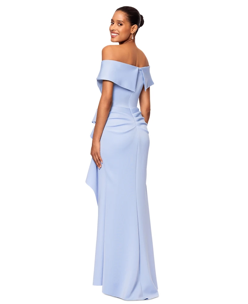 Xscape Scuba Off-The-Shoulder Gown