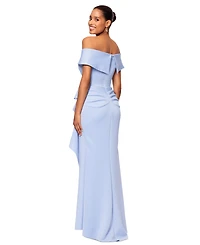 Xscape Scuba Off-The-Shoulder Gown