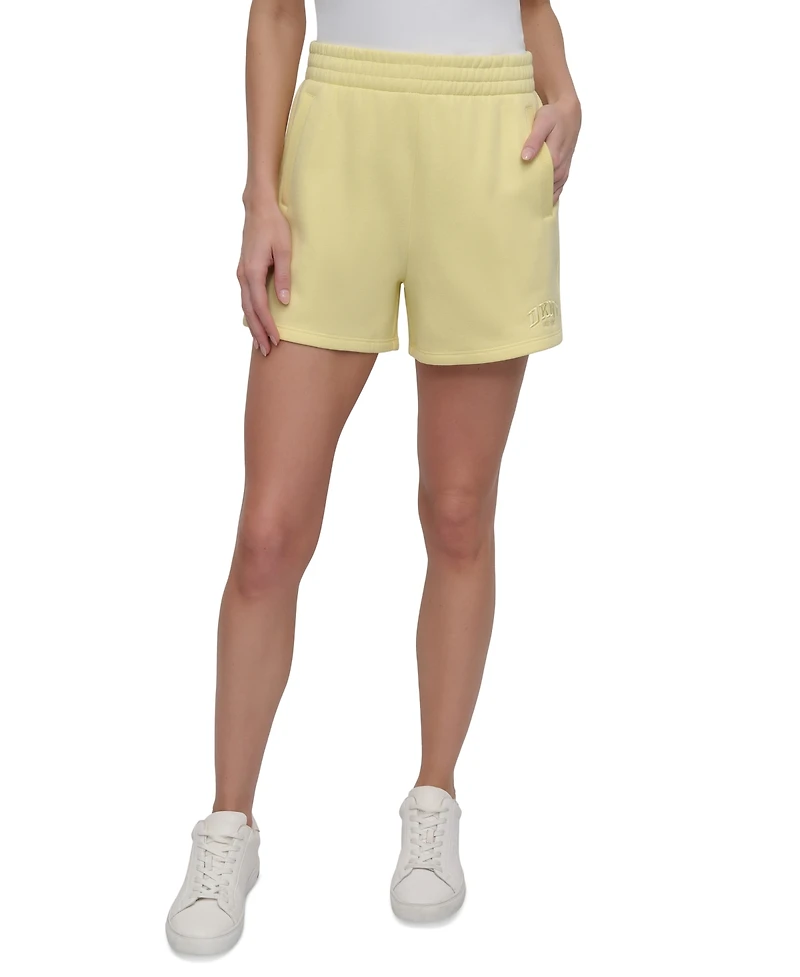 Dkny Sport Women's Varsity Embroidered Logo Smocked 4" Shorts
