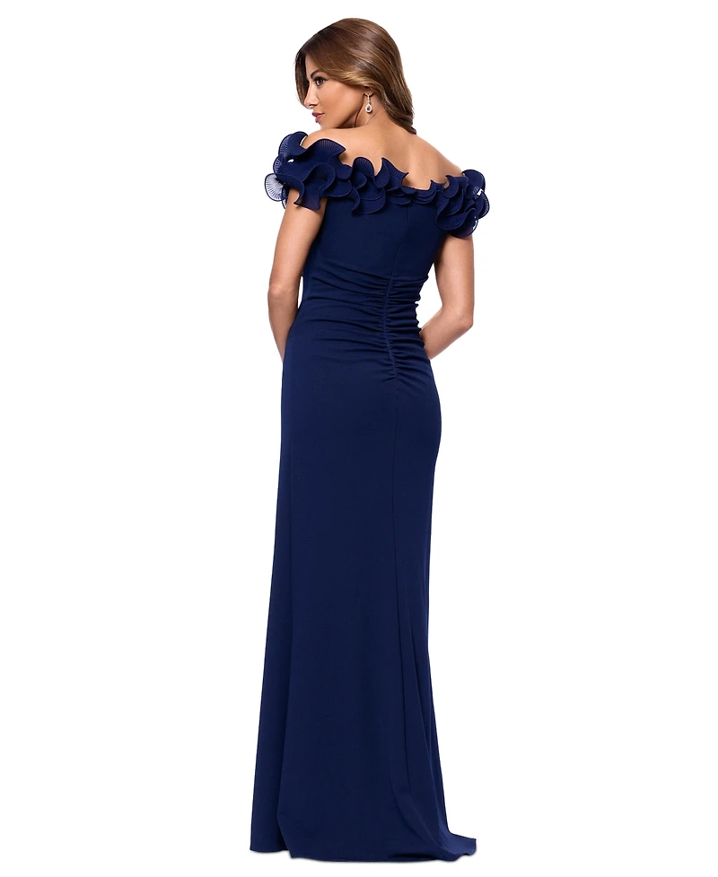 Xscape Women's Ruffled-Off-The-Shoulder Crepe Gown