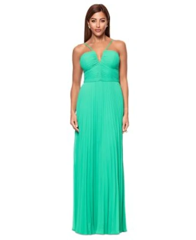 Xscape Womens V Neck Pleated Sleeveless Gown
