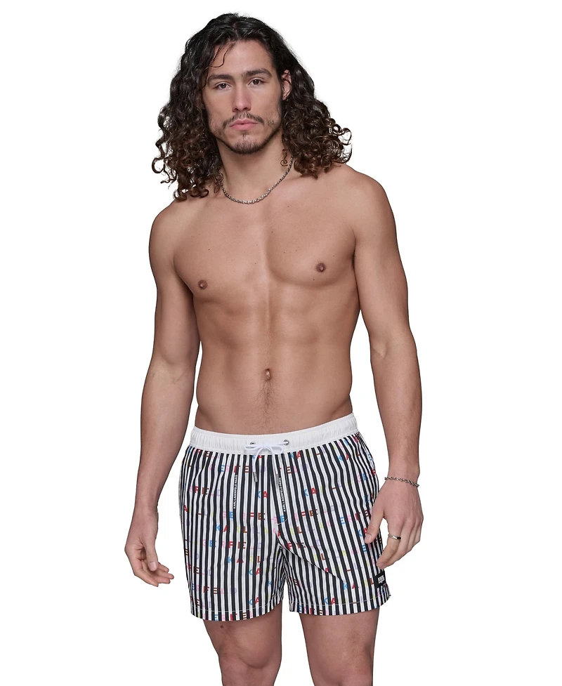 Karl Lagerfeld Paris Men's Regular-Fit Quick-Dry 5" Swim Trunks with Boxer Brief Liner
