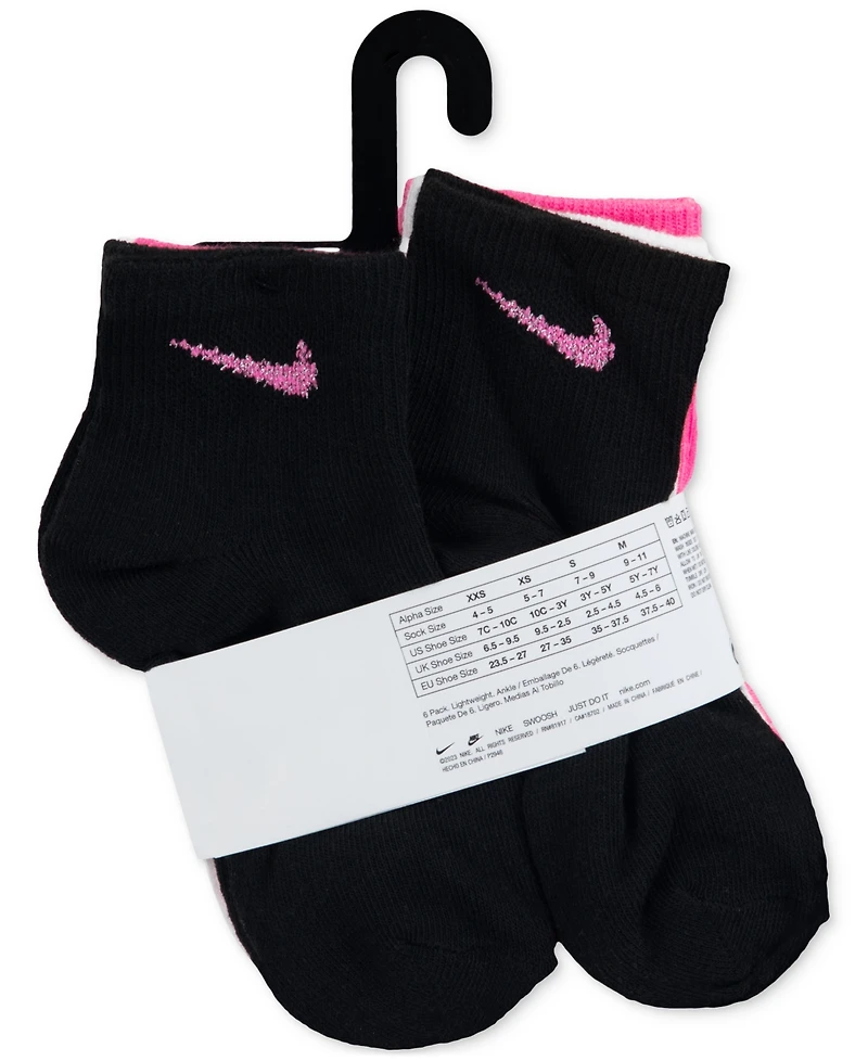 Nike Little Girls Metallic Swoosh Quarter Socks, Pack of 6