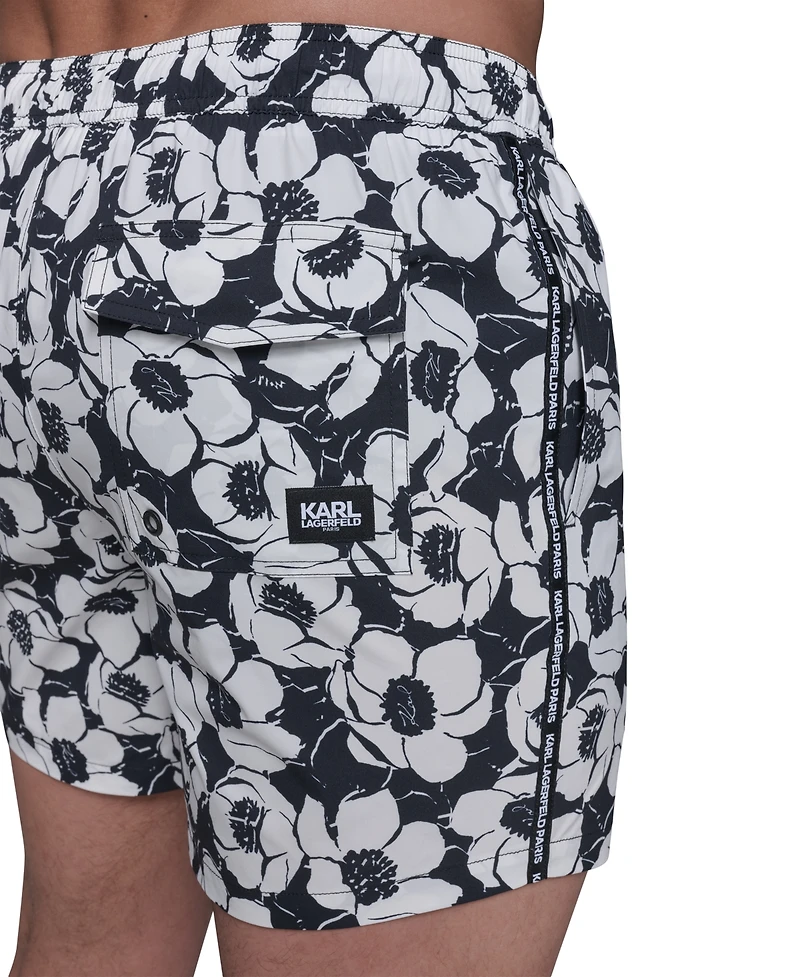 Karl Lagerfeld Paris Men's Regular-Fit Quick-Dry Floral 5" Swim Trunks