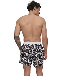 Dkny Men's Euro Black & White Bandana Print Performance 5" Volley Shorts