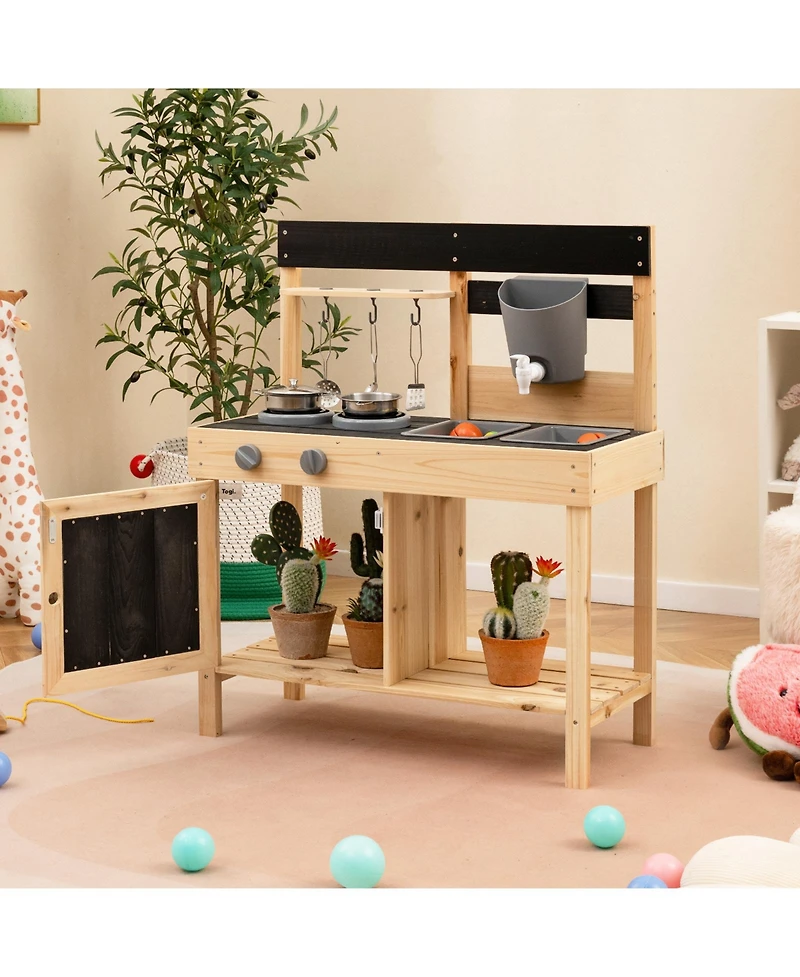 Mud Kitchen Playset for Kids Outdoor Play Kitchen with 2 Removable Sinks