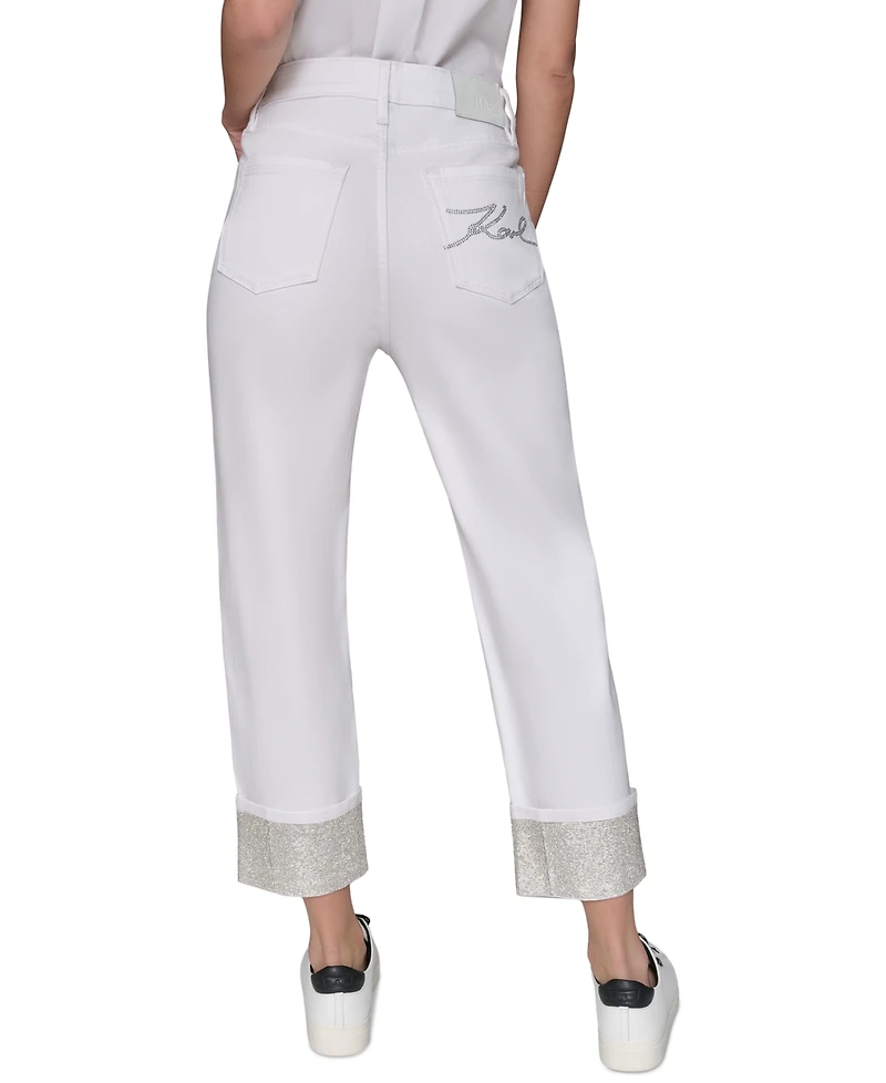 Karl Lagerfeld Paris Women's Crystal-Cuff Jeans