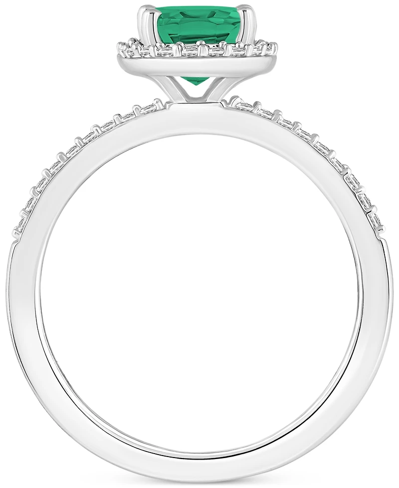 Lab-Created Emerald (1 ct. t.w.) & White Sapphire (1/5 Oval Halo Ring