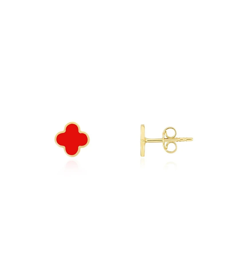 The Lovery Mini Coral Clover Stud Earrings 14K Gold