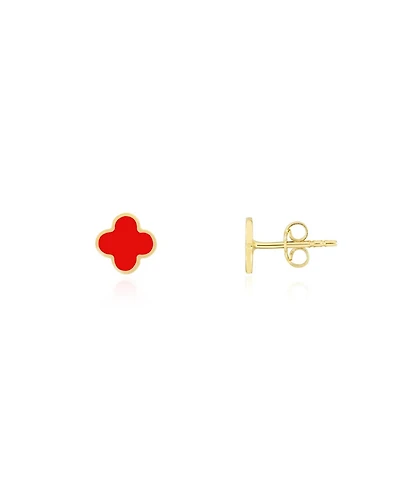 The Lovery Mini Coral Clover Stud Earrings 14K Gold