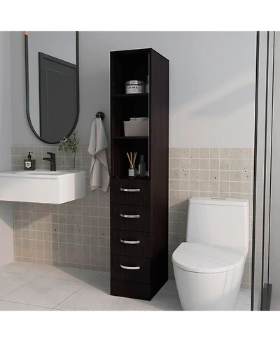 Fm Furniture Pinon Bathroom Linen Cabinet with Glass Door and Drawers, Wengue