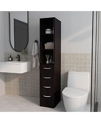 Fm Furniture Pinon Bathroom Linen Cabinet with Glass Door and Drawers, Wengue