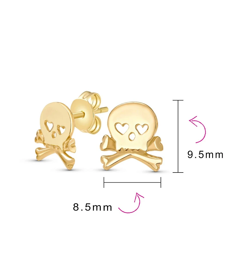 Bling Jewelry Whimsical Heart Eyes Pirate Skull & Crossbones Stud Earrings Sterling Silver