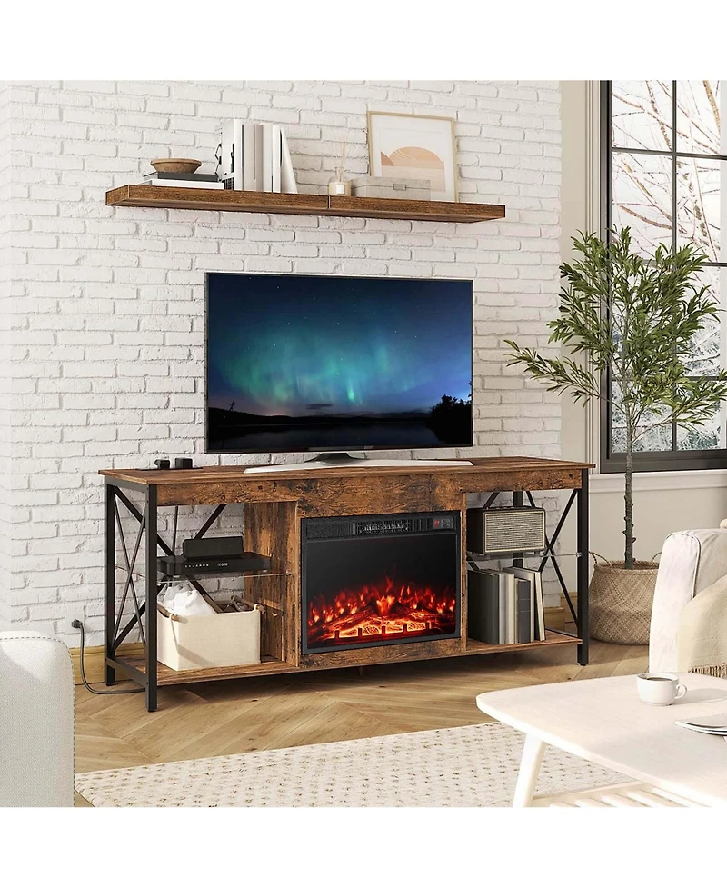 23" Electric Fireplace Insert with Remote Control Adjustable Flame Color Brightness