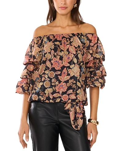 Vince Camuto Women's Floral Off-The-Shoulder Bubble 3/4-Sleeve Tie-Front Blouse