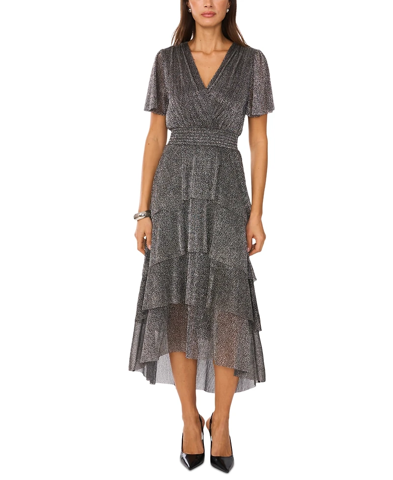 Vince Camuto Women's Shine Smocked Waist Tiered Midi Dress