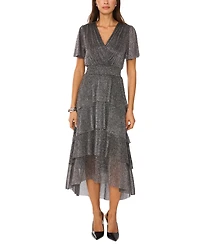 Vince Camuto Women's Shine Smocked Waist Tiered Midi Dress