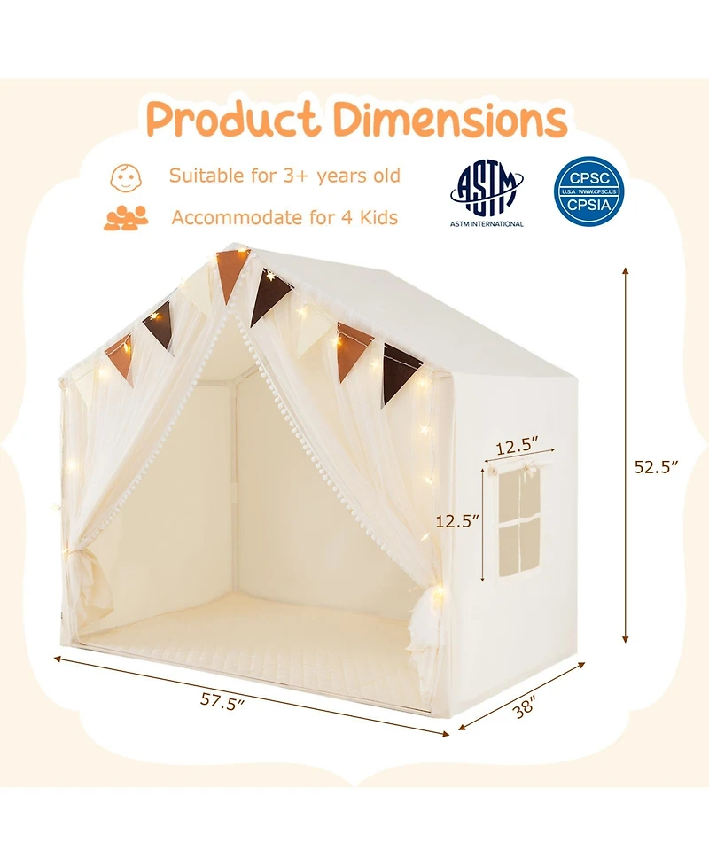 Large Kids Playhouse Tent with Curtains and Windows for Indoor or Outdoor Fun