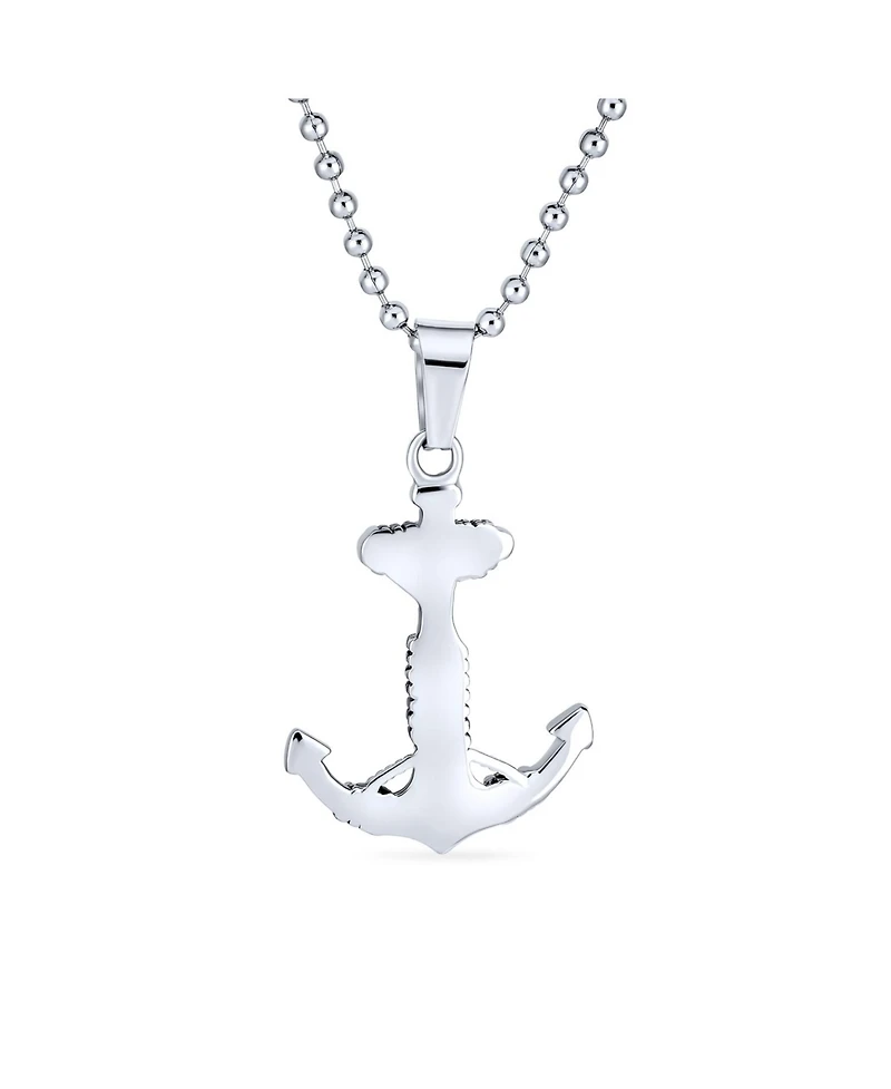 Bling Jewelry Nautical Anchor Pendant Necklace Black Oxidized Stainless Steel Chain