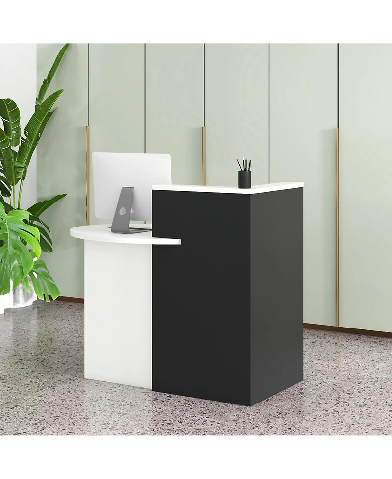 Front Reception Office Desk with Open Shelf and Lockable Drawer for Organized Secure Workspace